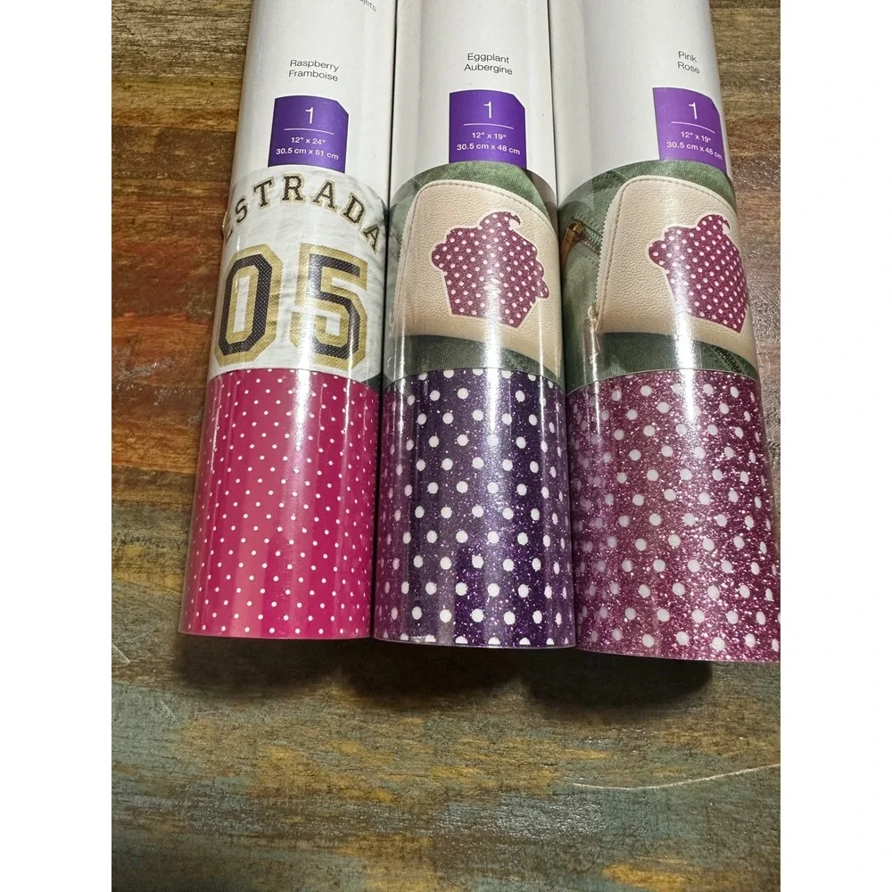 Cricut Iron-On Mesh Bundle Raspberry Eggplant Pink Glitter HTV 3 Roll StrongBond